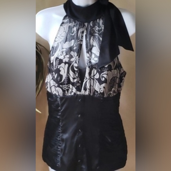 Arden B. 80's Halter Top Black & White - Picture 1 of 5